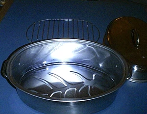 3 Stück Edelstahl Truthahn Bräter Pfanne mit Griffen, belüftetem Deckel & Gestell 18x12x10 - Bild 1 von 9