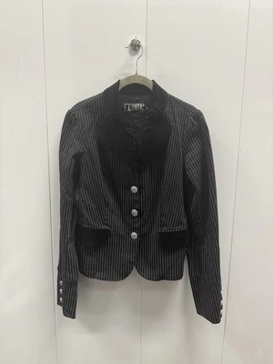 Chaqueta Blazer Tripp NYC Para Mujer Negra a Rayas Borde Terciopelo Talla M Punk Gótico Foto 1 de 4