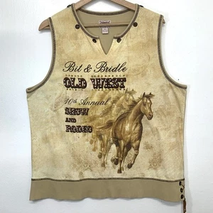 Bit & Briddle Western Tank Top Woman XXL Rodeo Equestrian 100% Cotton Beaded - Picture 1 of 8