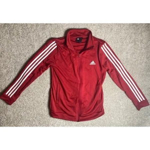 Adidas Damen Med Reißverschluss vorne Trainingsmantel Jacke Laufen rot mit Streifen Taschen  - Bild 1 von 12
