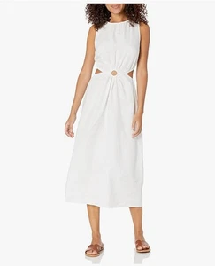 The Drop Women's Sade Linen Cut Out Midi Dress White Size Medium - Picture 1 of 4