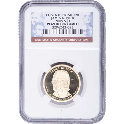 2009-S $1 Presidential James K. Polk Proof Dollar ~ NGC PR 69 ULTRA CAMEO - Image 1 of 2