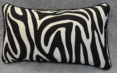 全新 带绳枕头 Ralph Lauren Rodeo 黑白斑马织物 20 英寸 x12  — 第 1/2 张图片