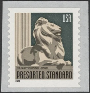 2003 US Scott #3447a (10c) NY Public Library Lion, Coil Single MNH - Picture 1 of 1