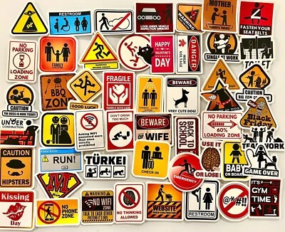 Stickerbomb 50 Warnzeichen Verbot Achtung Lustig Aufkleber Sticker Auto Laptop - Bild 1 von 4