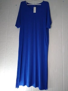Wekili Women’s Sz M Blue V-Neck Short Sleeve Midi Lightweight T-Shirt Dress NEW - Picture 1 of 6
