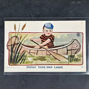 Antike 1907 Tully Junge paddelt Ihr eigenes Kanu Litho gestempelte Postkarte! - Bild 1 von 2