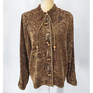 Flashback Women's Tapestry Jacket Sz M Tassel Buttons Pockets Floral Brown VTG - Picture 1 of 11