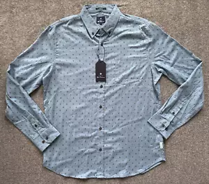 NWT $99 BEN SHERMAN Majestic Blue Herringbone Button-Up Long-Sleeve Shirt - Sz L - Picture 1 of 9
