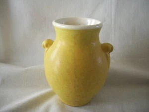 Vintage Weller Pottery Yellow Ball Vase Urn Nub Handles Mottled Glaze - Picture 1 of 4