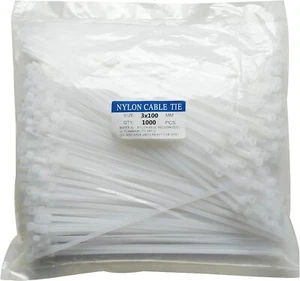 1000 pz cravatte con cerniera per cavo da 4 pollici resistenti, 4 (3 x 100 mm), bianco - Foto 1 di 7