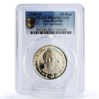India 10 rupees Philosopher Poet Sri Aurobindo Literature PR66 PCGS Ni coin 1998 - Image 1 of 2