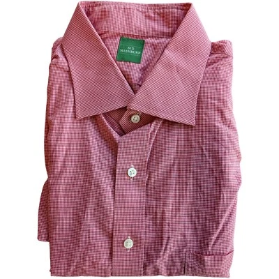 Sid Mashburn Red Micro Gingham Plaid Cotton Spread Collar Dress Shirt 16.5 37Slv — 第 1/4 张图片