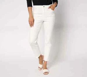 Dennis Basso Riveria Stretch Straight Jeans mit ausgefranstem Saum - Weiß - Petite 8-A681178 - Bild 1 von 2