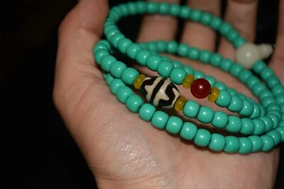 Real Tibetano Azul Turquesa Piedra Mala Oración Cuentas Pulsera Collar Rosario 108 Foto 1 de 4