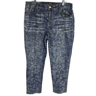 Chico's  Platinum  Floral Leaf Design Women's Denim Ankle Jeans 3 - L - Image 1 of 4