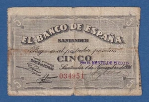 SANTANDER -- 5 PESETAS ( 1936 ) -- BC // F - SIN SERIE - SELLO EN SECO - P.S581f - Bild 1 von 2