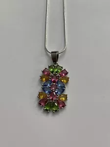 MULTICOLOR CZ'S SILVER PLATED PENDANT W/ SILVER PLATED CHAIN-N91362 - Picture 1 of 3