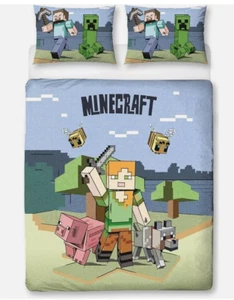 SET FEDERA COPRIPIUMINO MATRIMONIALE MINECRAFT REVERSIBILE CON LICENZA UFFICIALE - Foto 1 di 2