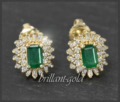 Smaragd & Diamant Ohrstecker mit 2,50ct, 585 Gelbgold Damen Ohrringe - Bild 1 von 4