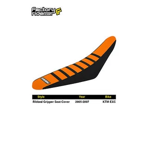 2005-2007 KTM EXC Seat Cover Gripper BLACK SIDES / ORANGE TOP / BLACK RIBS #73 - Foto 1 di 5