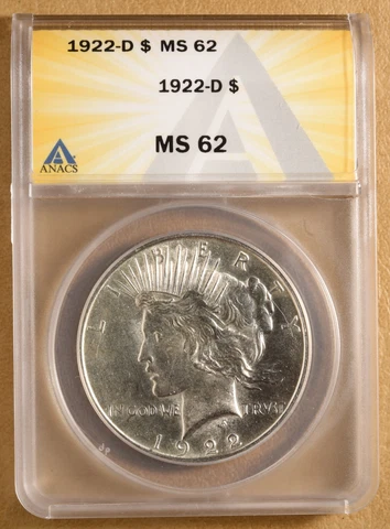 1922 D Peace Silver Dollar ANACS MS62 Cover