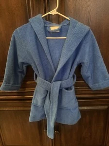 BY LORA Kid’s Child's Size Small 7/8 Blue Microfiber Terry Cloth Hooded Bathrobe - Picture 1 of 3