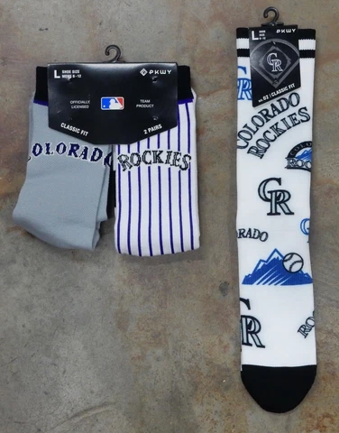 Colorado Rockies 3 Pack Gift Socks Large Men Logo Mixup Home Away Uniform Jersey Cover