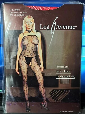 Leg Avenue Style 89000 红色无缝玫瑰花边紧身 OSFM 90-160 磅。 — 第 1/2 张图片