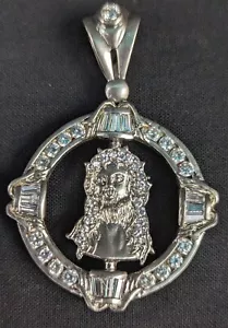 Colgante de plata esterlina Jesús circonita cúbica medallón hip hop piedra astillada 925 de colección leer - Imagen 1 de 6