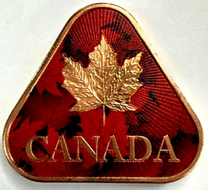 Hoja de arce canadiense coloreada .999 triángulo de cobre fino ADVP 1 OZ RARO - Imagen 1 de 2