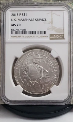2015-P Silver U.S. Marshals Commemorative Dollar - NGC MS70 - Super Nice!!! - Image 1 of 4
