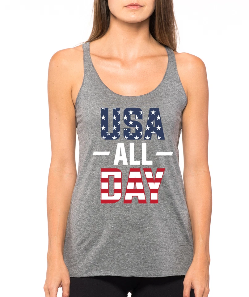 USA ALL DAY funny stars stripes American Flag 4th of July Women's Tank Top - Image 1 of 1