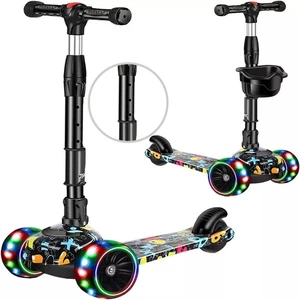 Kinder Roller Kinder Tritt Blinkend LED Leuchten 3 Rad Schieben Verstellbar Klappbar   - Bild 1 von 5