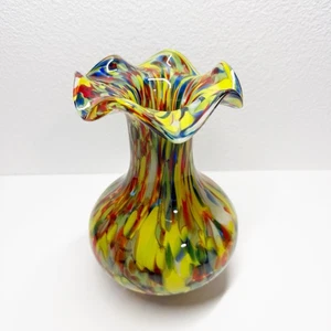 Ancien vase en verre d'art multicolore soufflé à la main - Photo 1/6