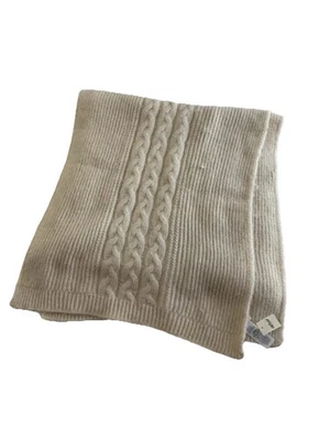 Aerie 超大电缆针织毯 围巾 米黄色 均码 舒适 柔软 全新带标签 — 第 1/4 张图片