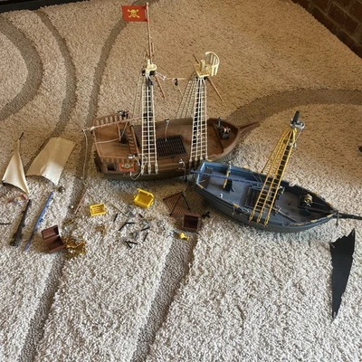 Vintage PLAYMOBIL Toys Pirate Ship Boat Lot NOT Complete - For Parts/Accessories - Image 1 of 4