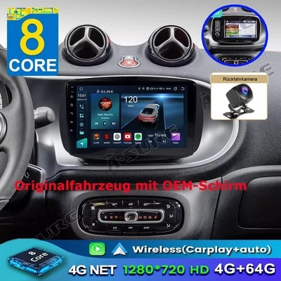 Mit Kam Android 14 Autoradio 4+64G Navi GPS für Mercedes Benz Smart Forfour 453 - Bild 1 von 4