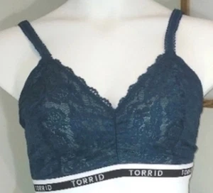 Torrid curve bralette womens 0 lace fabric logo dark teal unlined new lacey lg - Picture 1 of 8