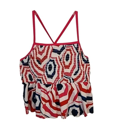 Top de baño Lands End rojo/blanco/azul, niñas 16, nuevo sin etiquetas Foto 1 de 4
