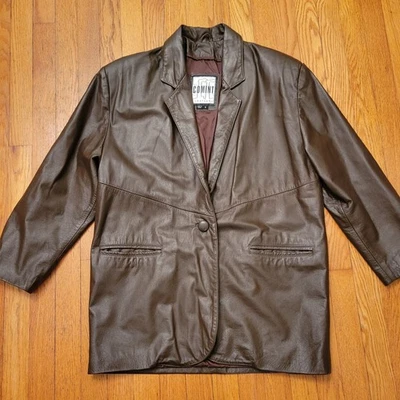 COMINT LEATHER Brown Blazer Jacket S Single Button Classic Western Vintage - Image 1 of 4