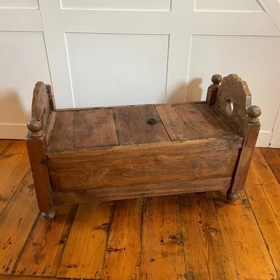 Antique Carved Dowry Chest Storage Bench With Top Door Early 20th Century - Image 1 of 4