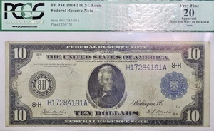 1914 $10 Federal Reserve Note St. Louis Fr#934 PCGS VF20 Apparent - Picture 1 of 6