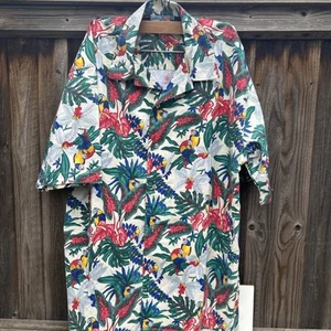 CARIBBEAN by BONART Herren Kurzarm Hemd Tropical Papagei Vogel Print Größe XL. - Bild 1 von 9