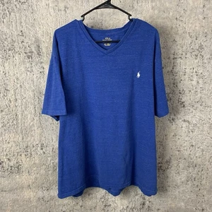 Polo Ralph Lauren Shirt 2XB Big Blue V Neck Short Sleeve T-shirt Logo Men’s - Picture 1 of 10