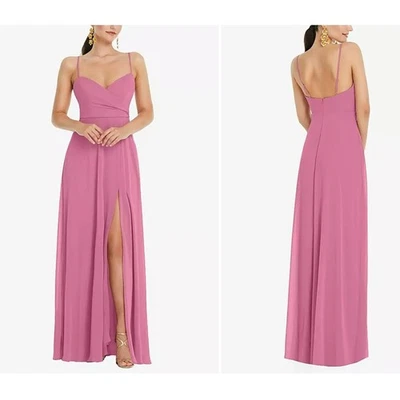 NWT Adjustable Strap Wrap Bodice Maxi Dress Formal Front Slit Orchid Pink sz 2 - Image 1 of 4