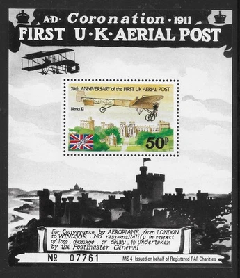 G.Britain RAF FLIGHT 1981 70th ANNIV.1st UK AERIAL POST SHEET 1574 MNH**Airplane - Image 1 of 2