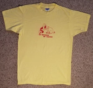 VTG 80s Hanes Fifty-Fifty Single Stitch T Shirt 45 Sounds of Bacon Pig Victrola - Picture 1 of 9