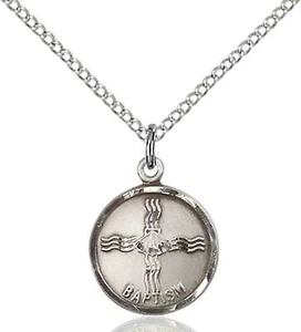 Sterling Silver Baptism Religious Medal Pendant Necklace 18" Chain GiftBox - Picture 1 of 3