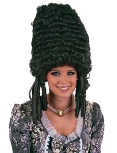 Pompadour Wig - Black , Regency , Queen Charlotte - Picture 1 of 1